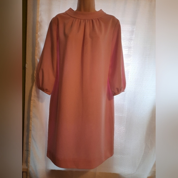 Vintage Pink Sheath Dress with Bishop Sleeves and Mock Neck - Picture 2 of 12